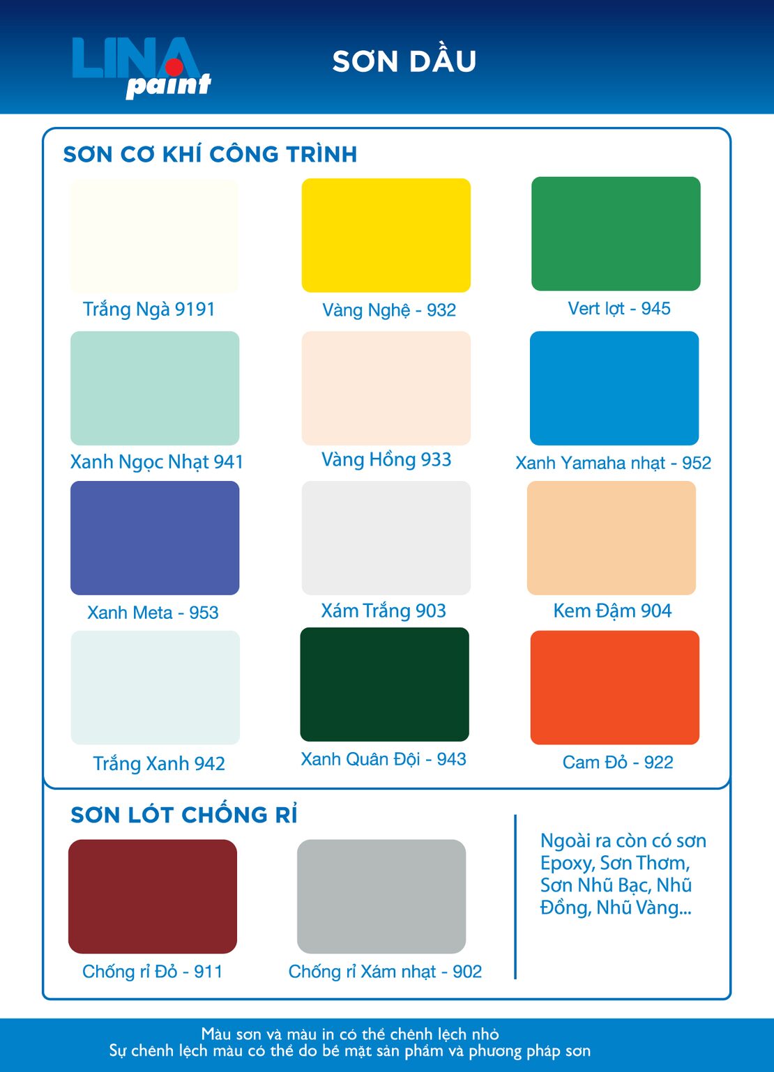 Bảng màu sơn Lina